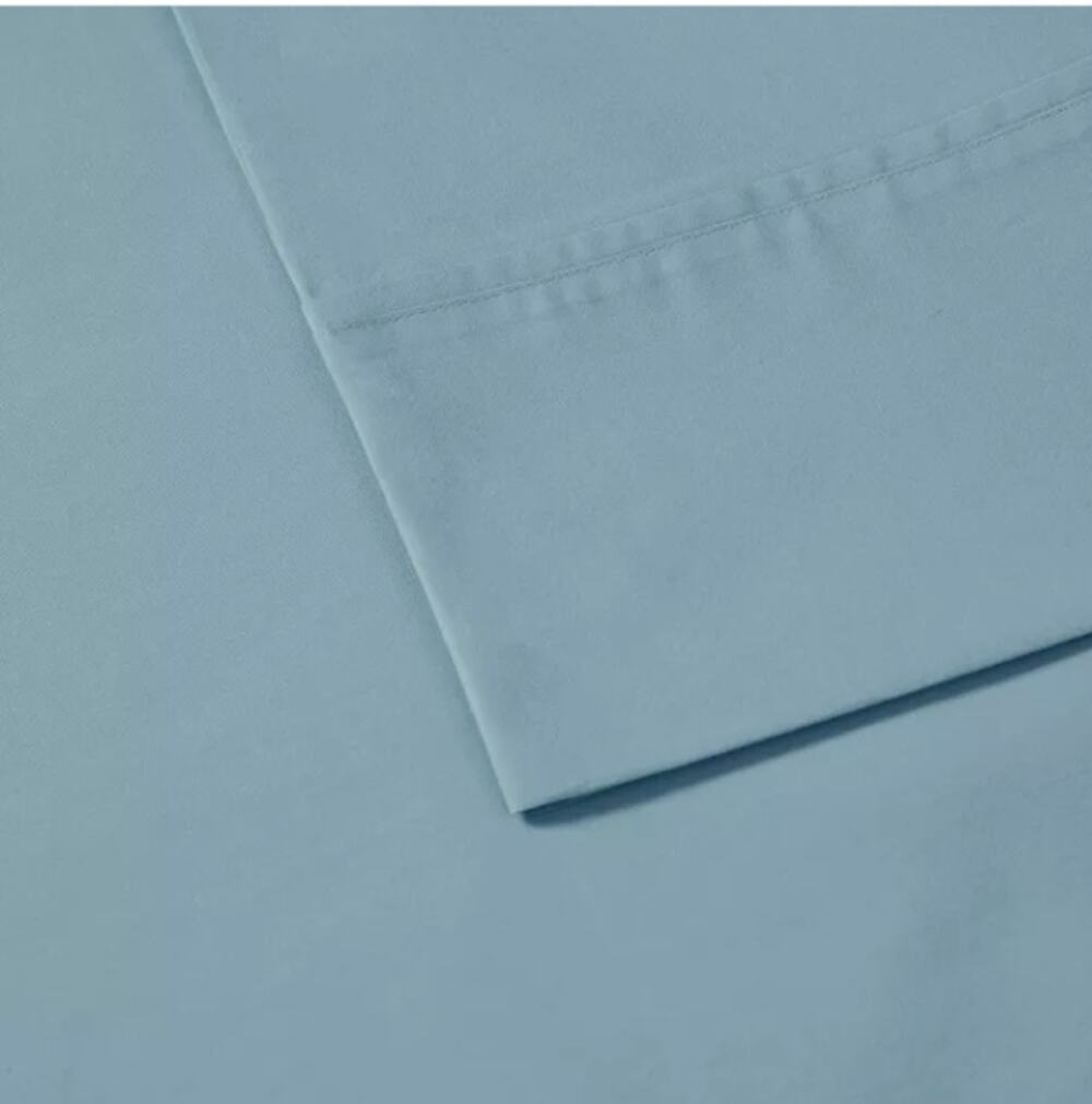 King 200 Thread Count Cotton Peached Percale Sheet Set Blue